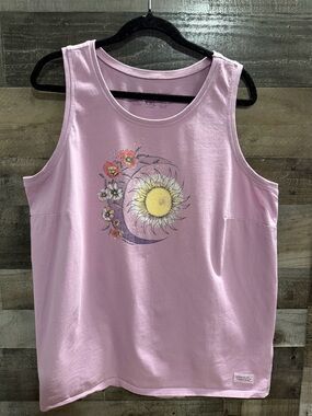 Life Is Good Lavender Tank with Sun, Moon & Floral Graphic